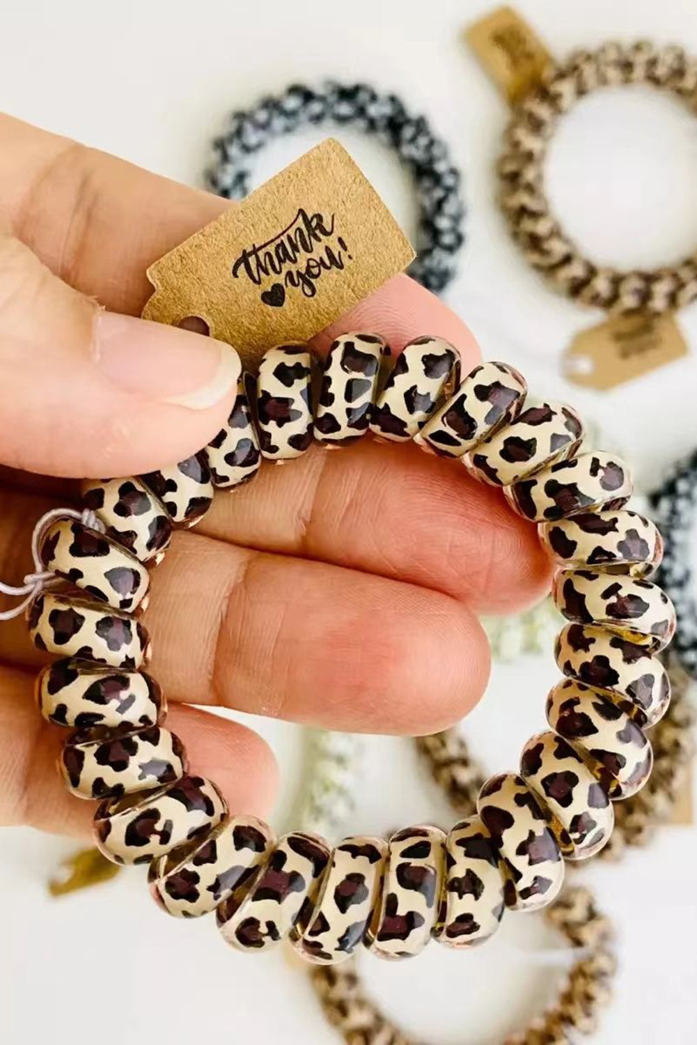 Brown Leopard Telephone Spiral Coil Wire Hair Tie