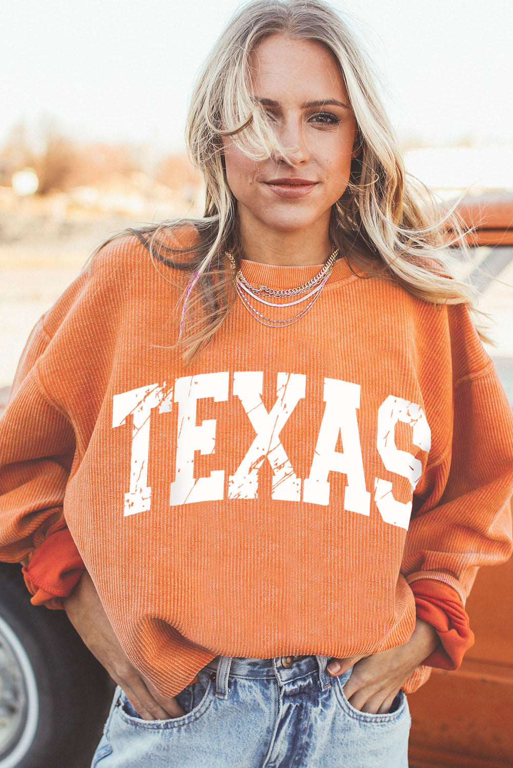 Orange Jolene Letter Print Ribbed Oversized Sweatshirt