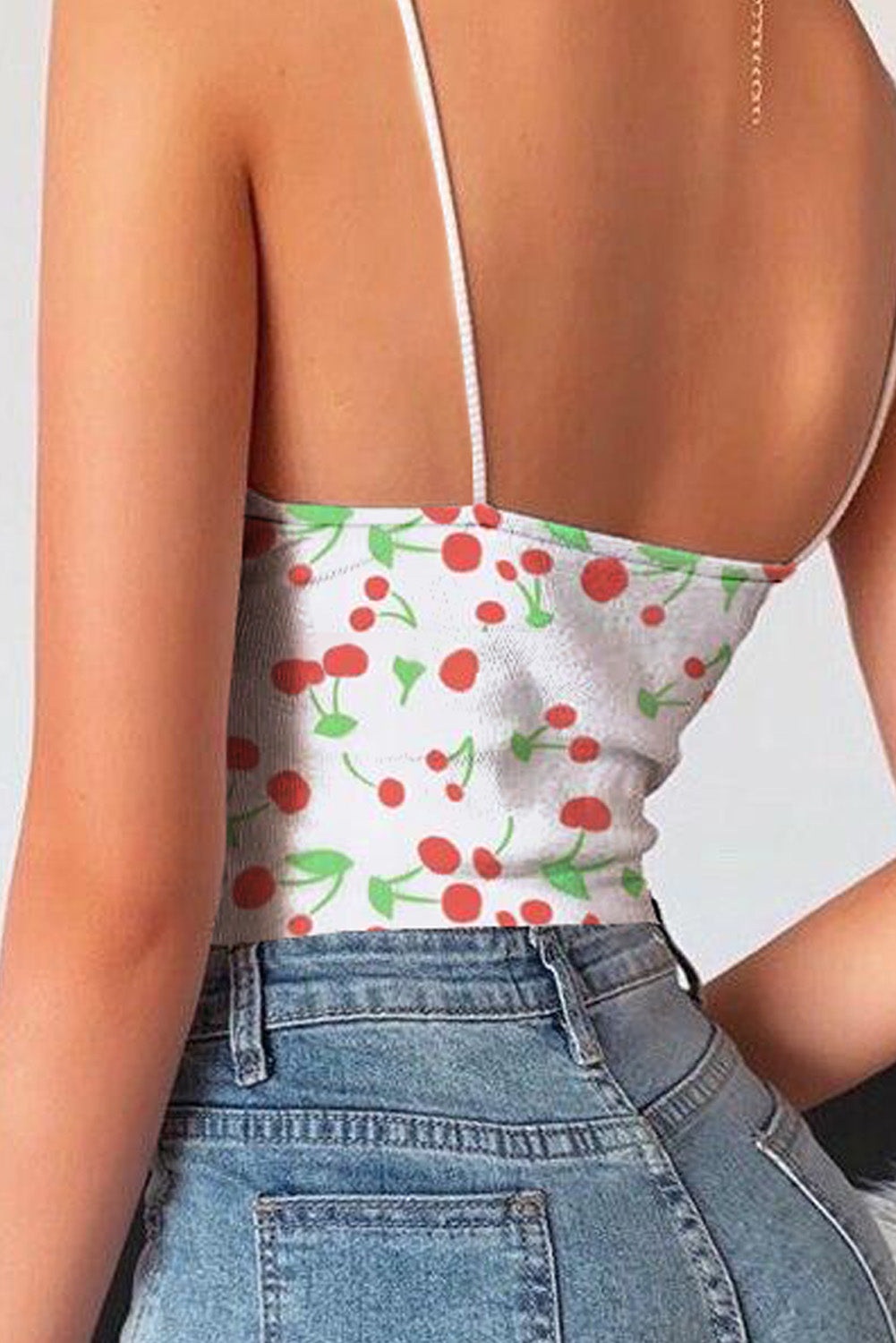 Cute Cherry Print Cropped Spaghetti Strap Camisole Top