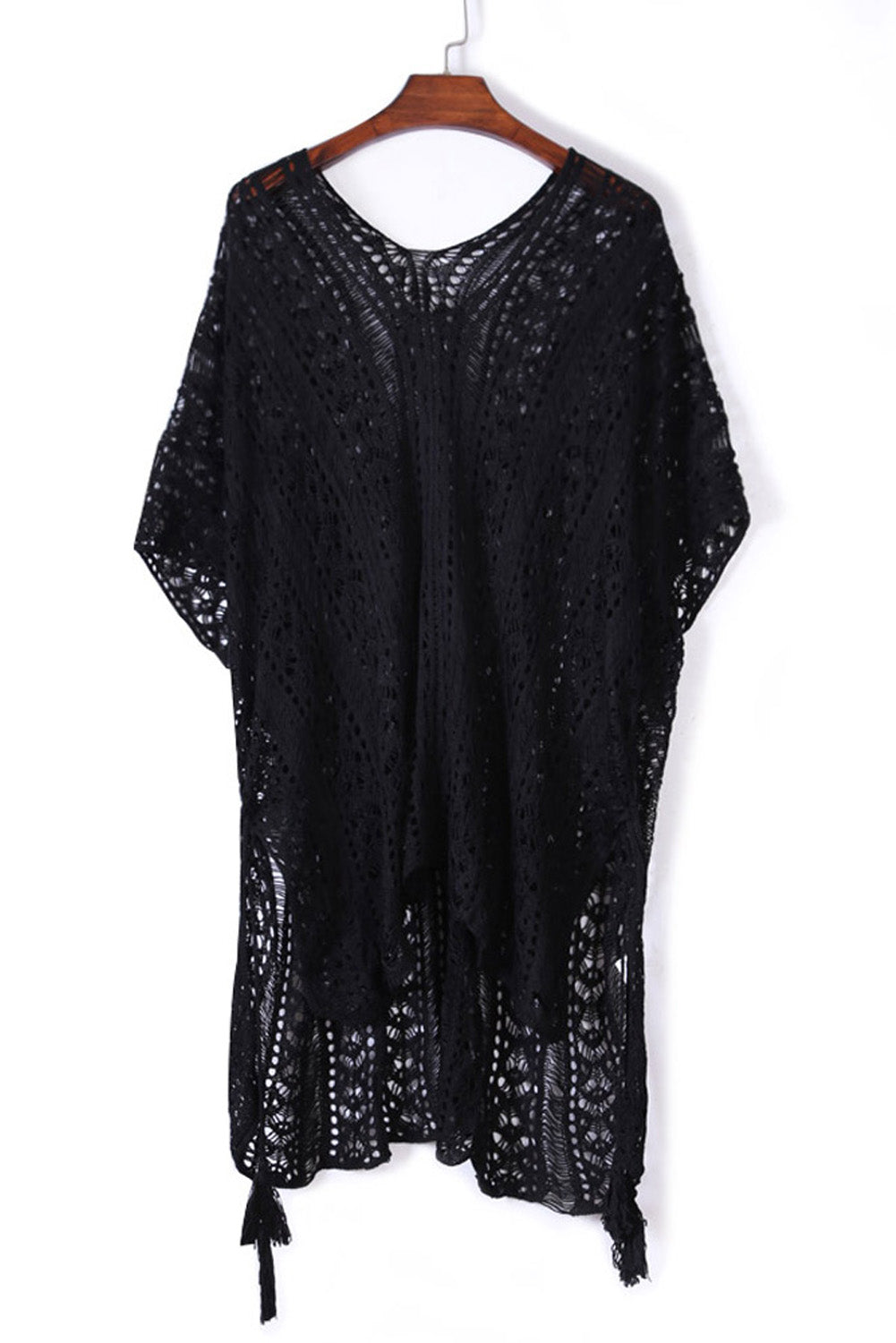 Knitted Tassel Tie Crochet Cover Up