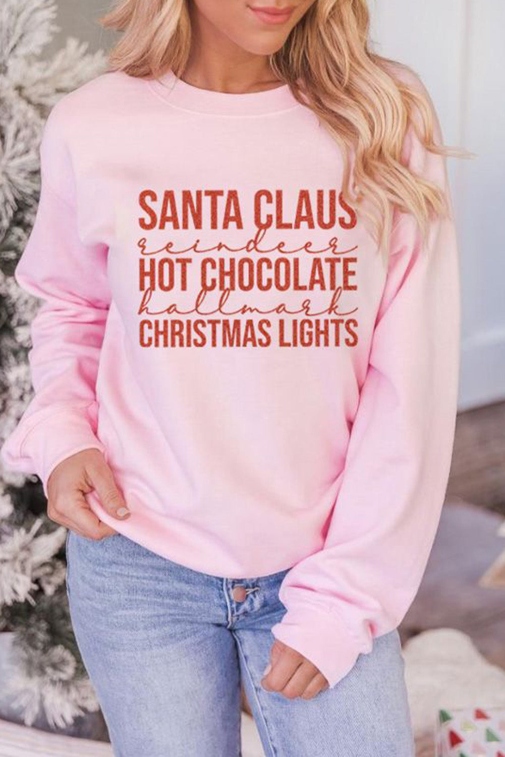 Christmas Glitter Letter Print Graphic Pullover Sweatshirt