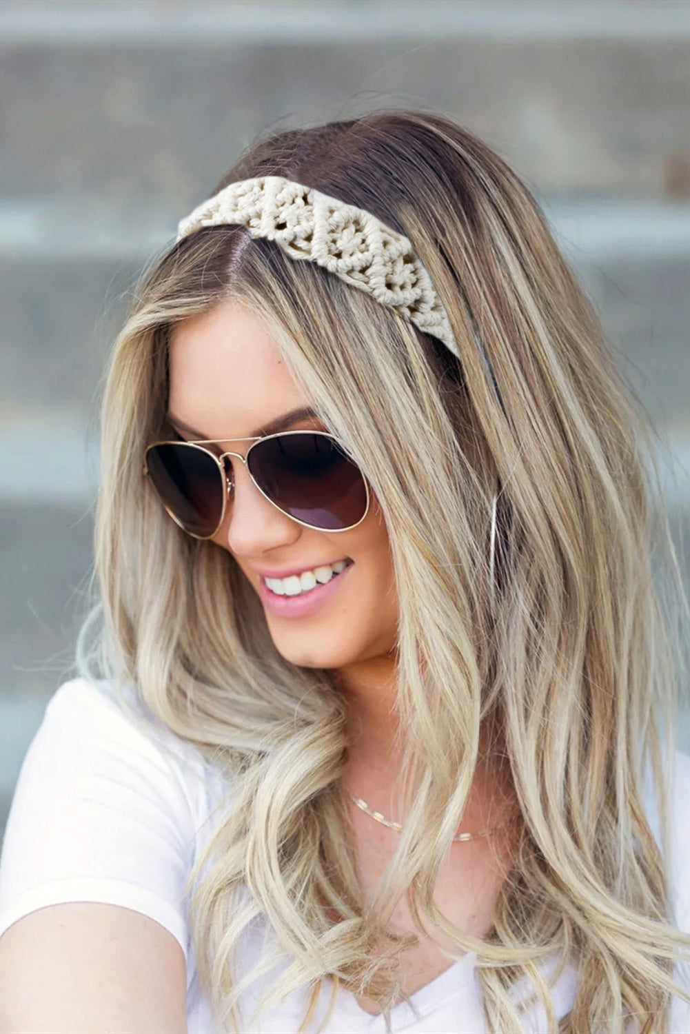 Beige Casual Braided Floral Hairband