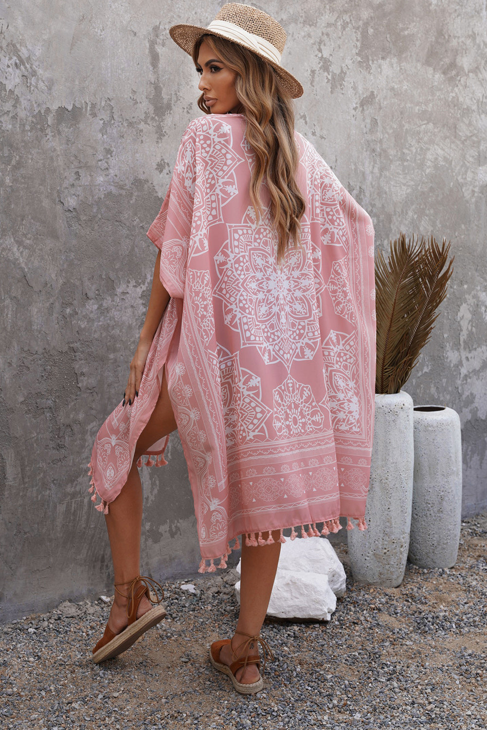 Tassel Bohemian Print Kimono Cover Up