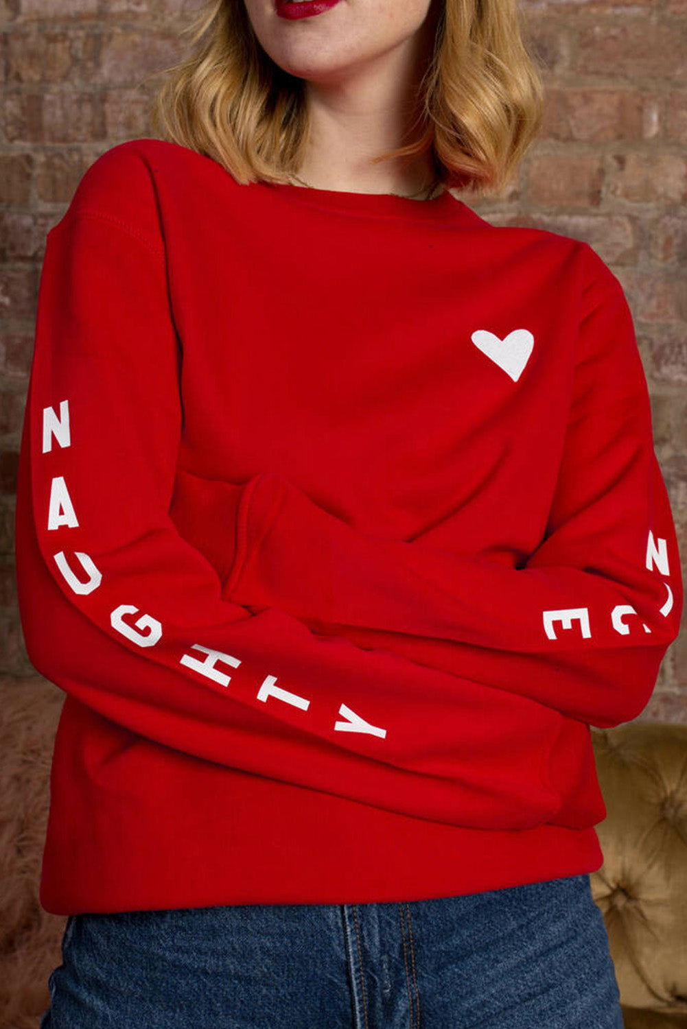 Heart Letters Print Casual Graphic Pullover Sweatshirt