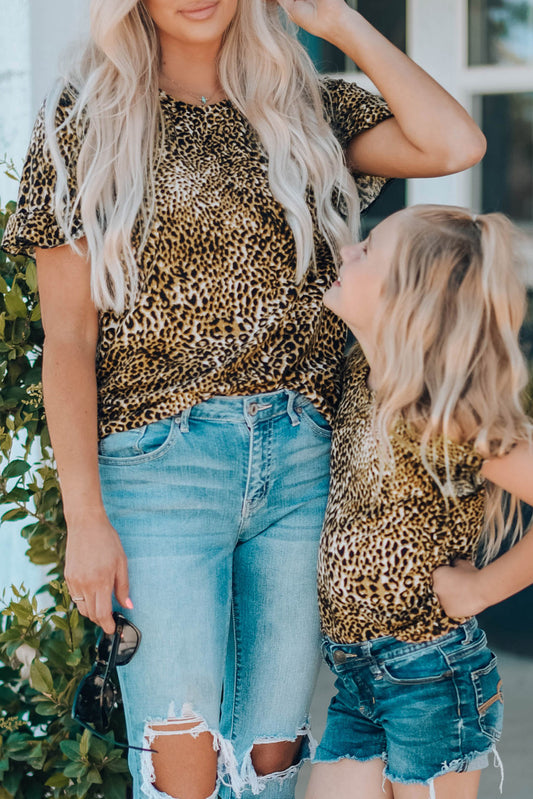 Cheetah Print Short Sleeve Blouse Mommy & Me Outfit