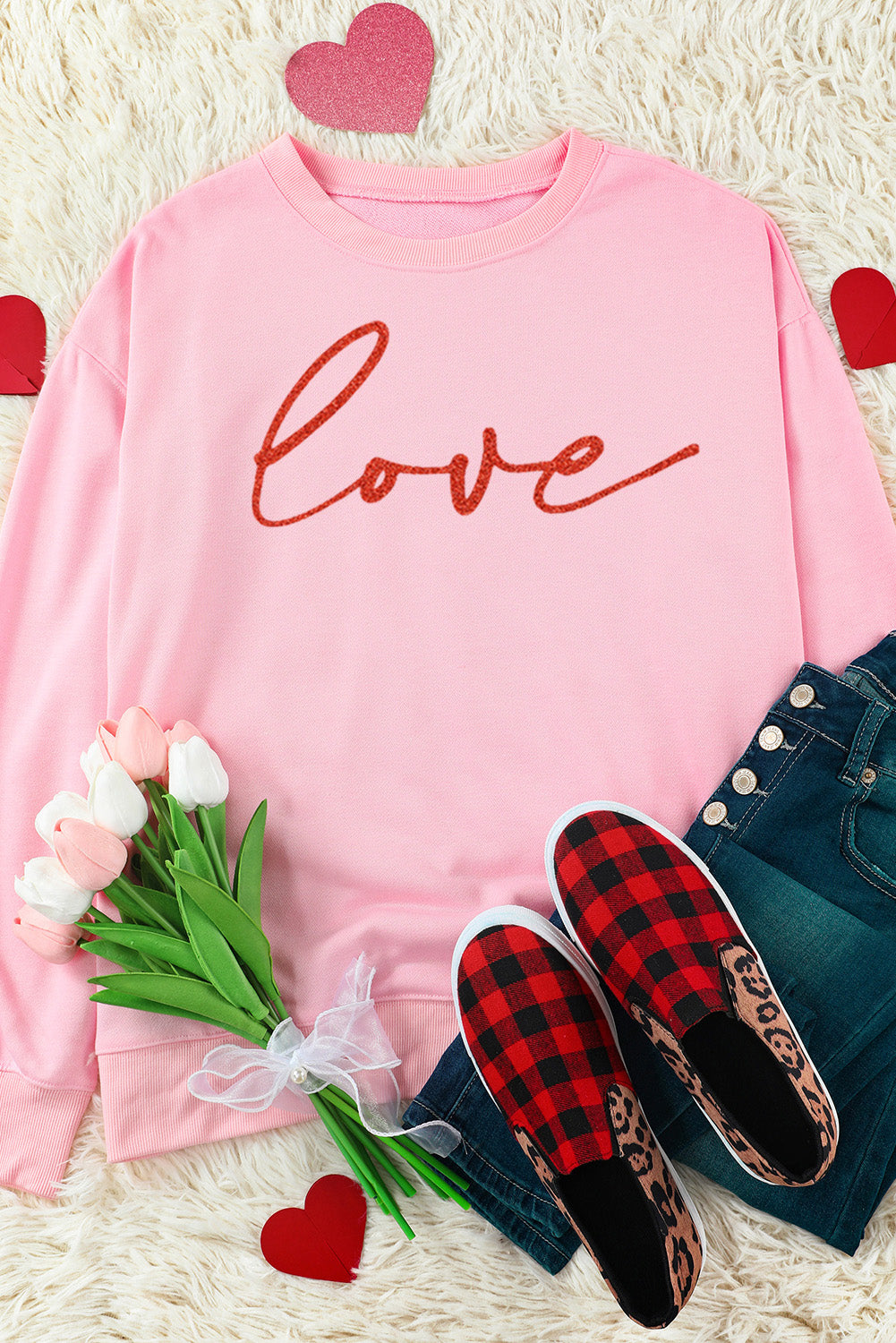 Heart Letters Print Casual Graphic Pullover Sweatshirt