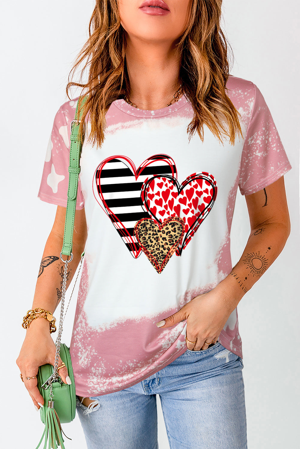 Love Always Heart Leopard Bleached Graphic T Shirt