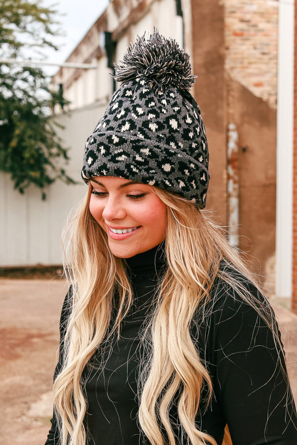 Leopard Pom Pom Casual Winter Knit Hat