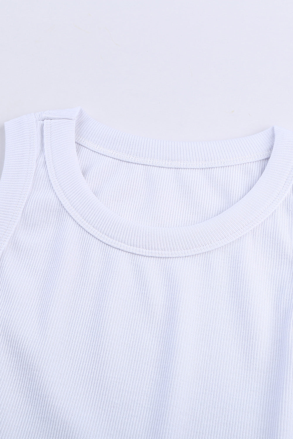 Plain White Slim Fit Crew Neck Ribbed Tank Top