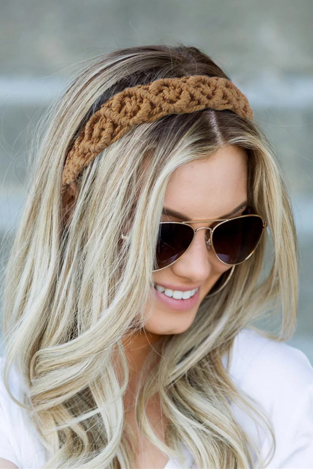 Beige Casual Braided Floral Hairband