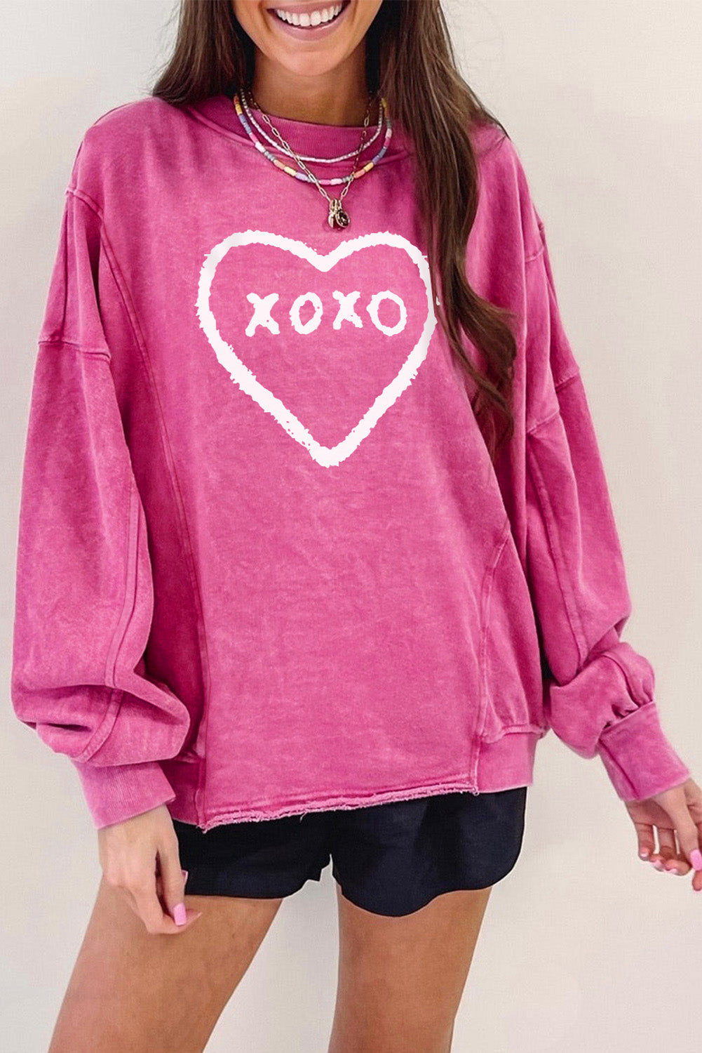 Rosy Rhinestone Star Washed Casual Graphic Sweatshirt