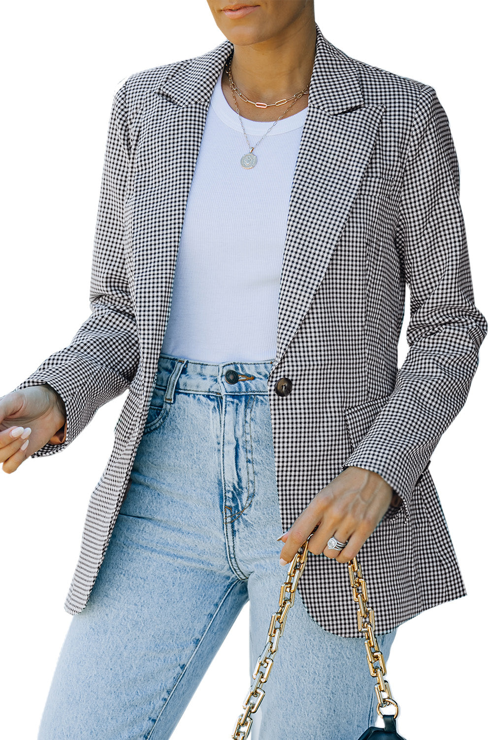 Casual Lapel Collar Plaid Blazer for Women