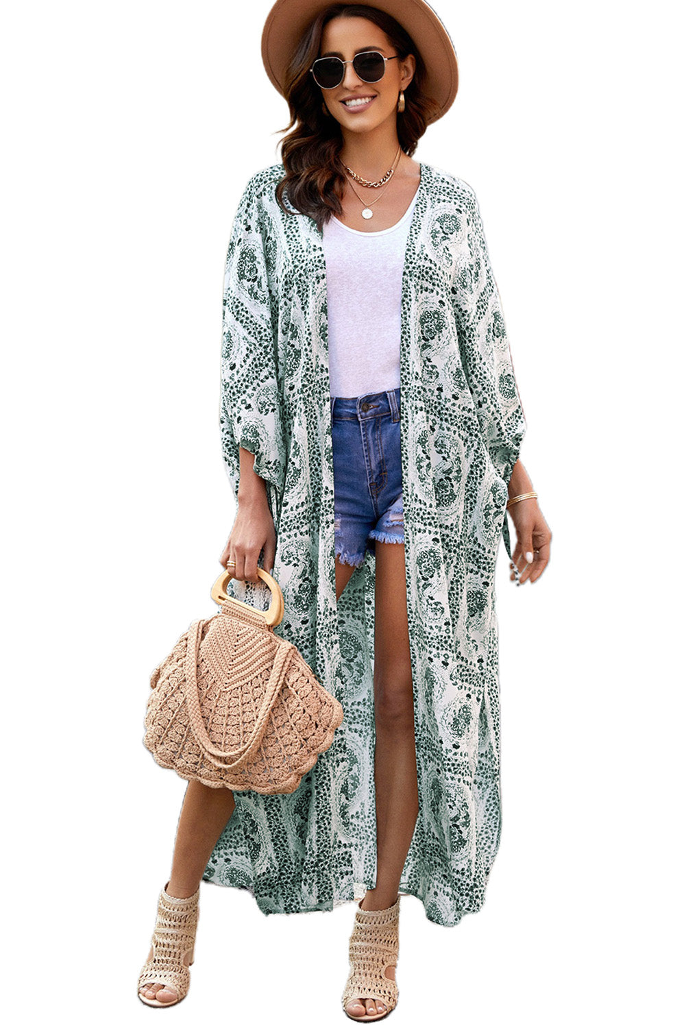 Dolman Sleeves Printed Kimono Beach Cover Up