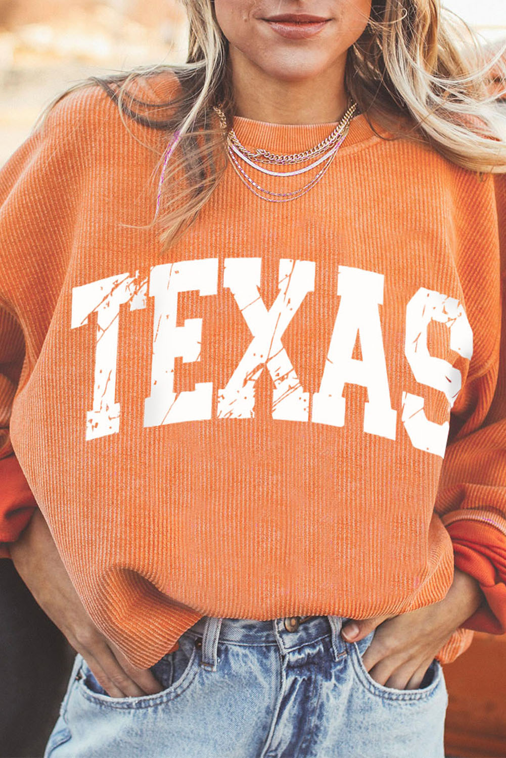 Orange Jolene Letter Print Ribbed Oversized Sweatshirt