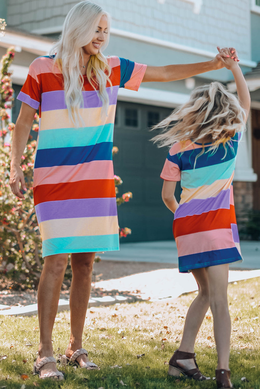 Multicolor Striped Colorblock Midi Dress Mommy & Me Dress