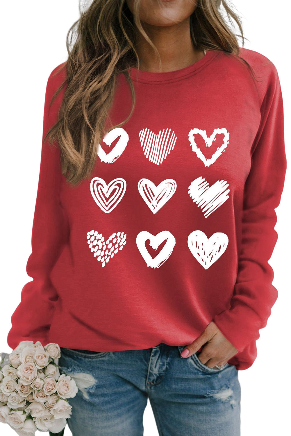 I Love Christmas Casual Raglan Sleeve Red Graphic Sweatshirt