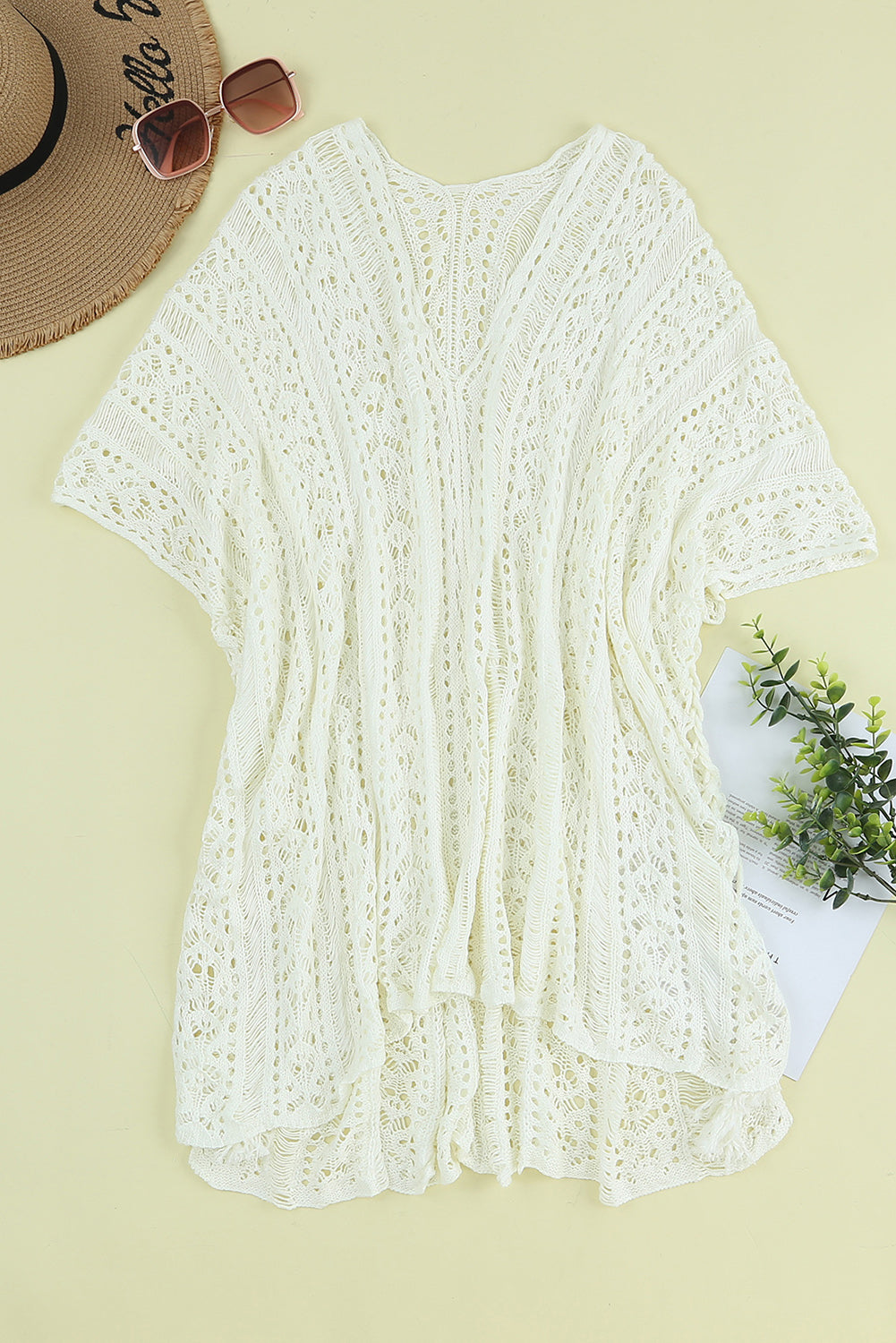 Knitted Tassel Tie Crochet Cover Up