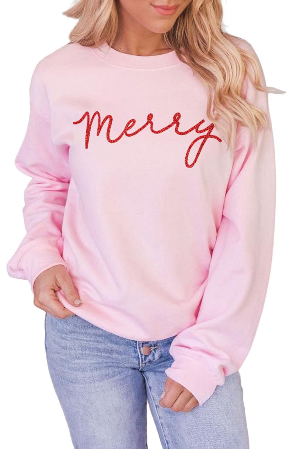 Grey Christmas Letter Crew Neck Graphic Pullover Sweatshirt