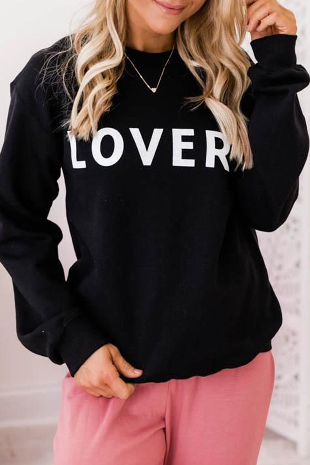 Heart Letters Print Casual Graphic Pullover Sweatshirt