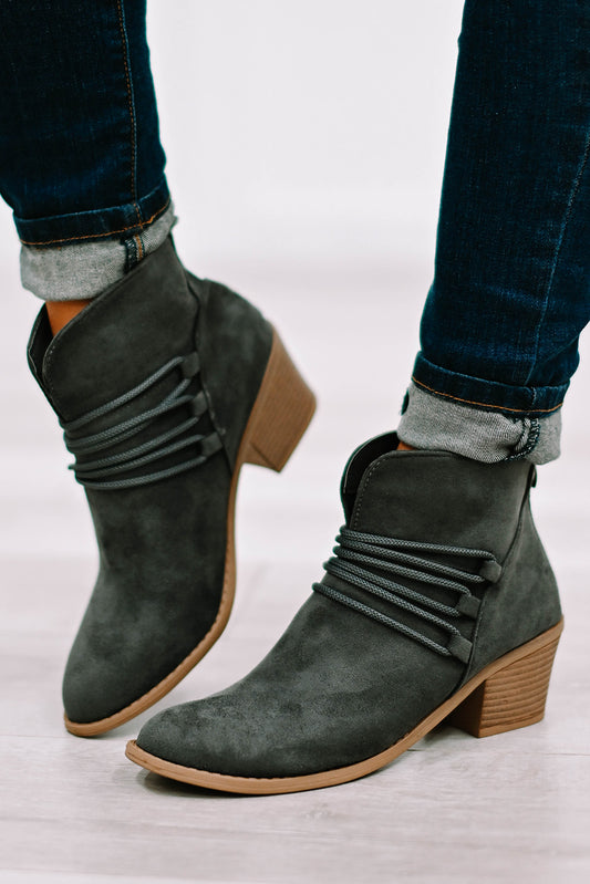 Grey Braided Straps Detail Zipped Boots