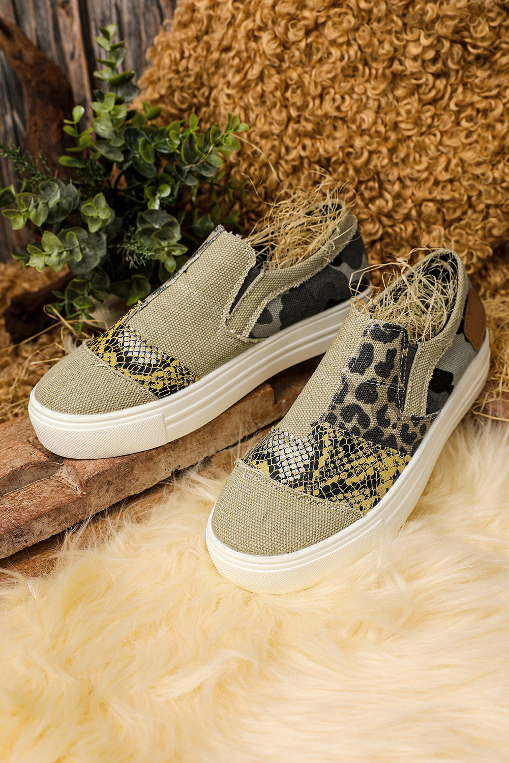 Snake Leopard Mixed Print Slip-on Canvas