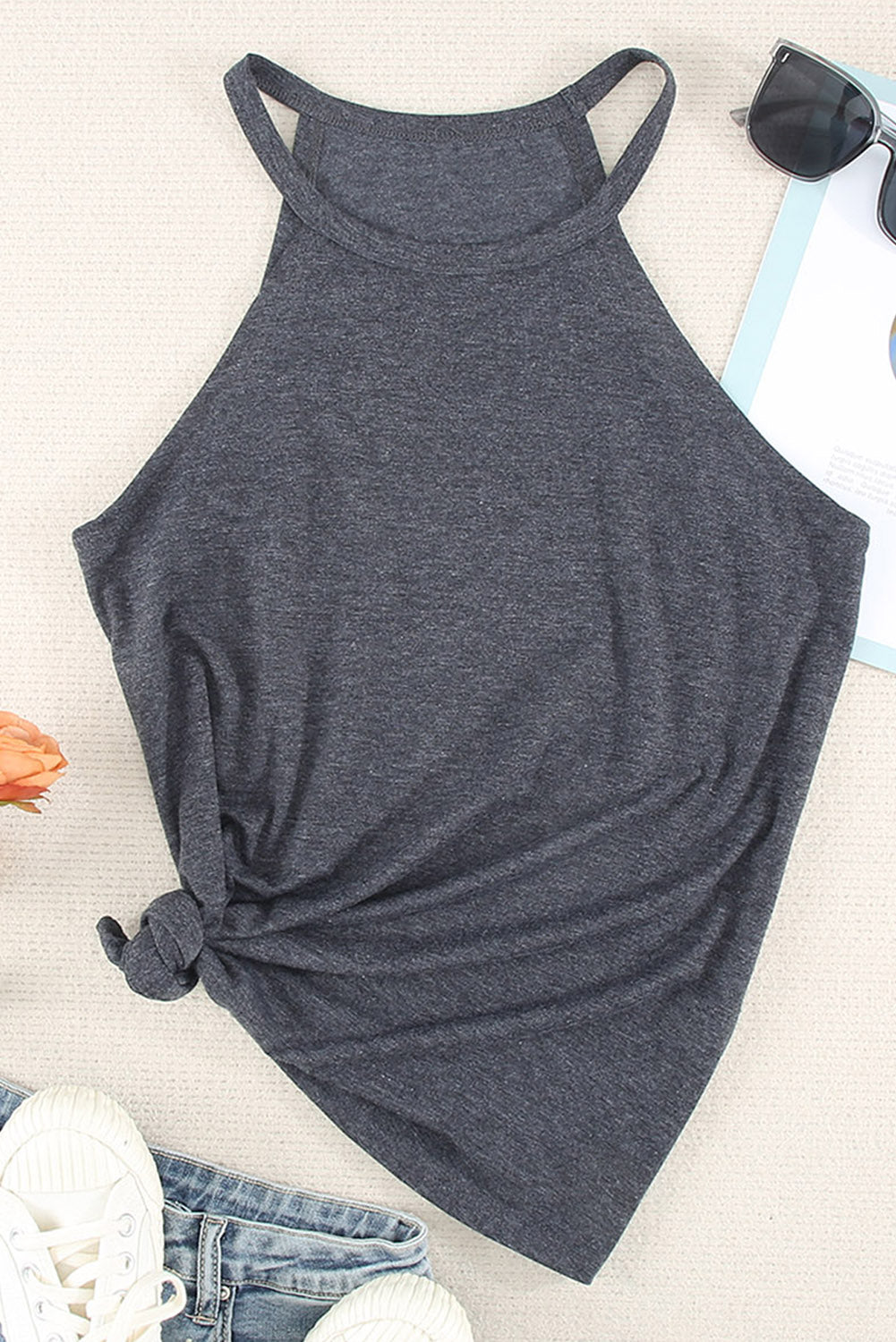 Solid Color Crew Neck Tank Top