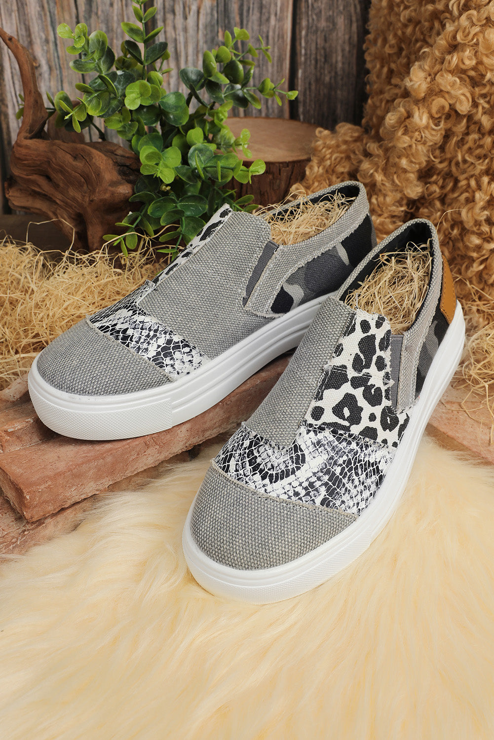 Snake Leopard Mixed Print Slip-on Canvas