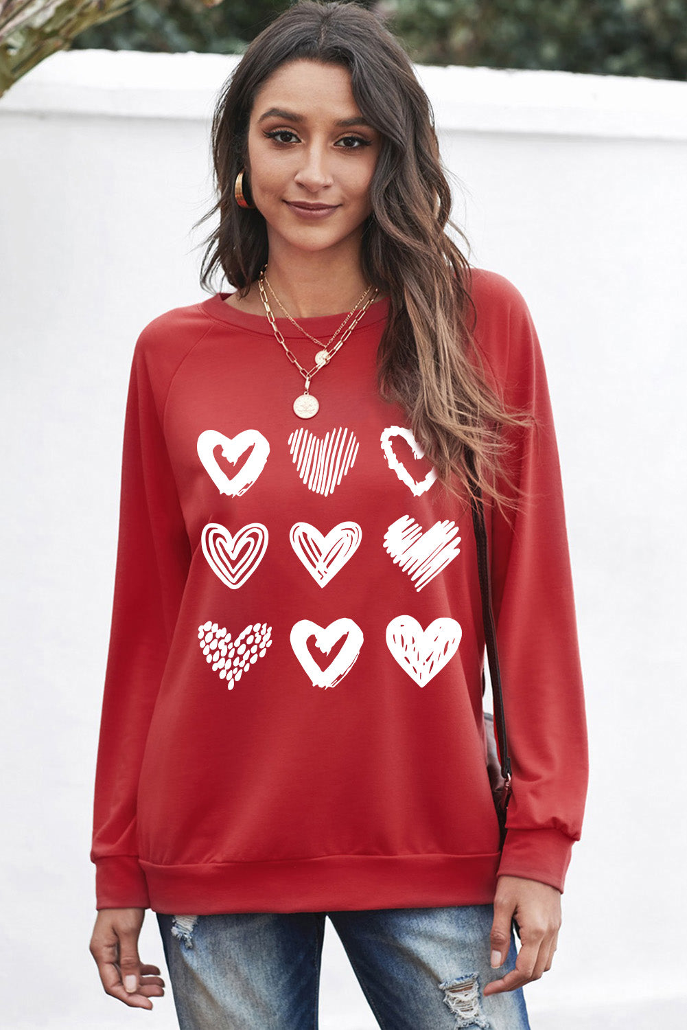 I Love Christmas Casual Raglan Sleeve Red Graphic Sweatshirt