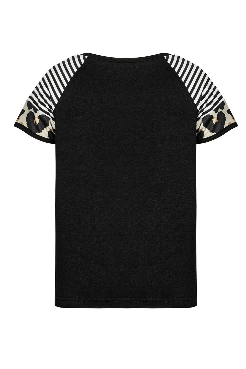 Khaki Striped Leopard Print Short Sleeve Women T-shirt