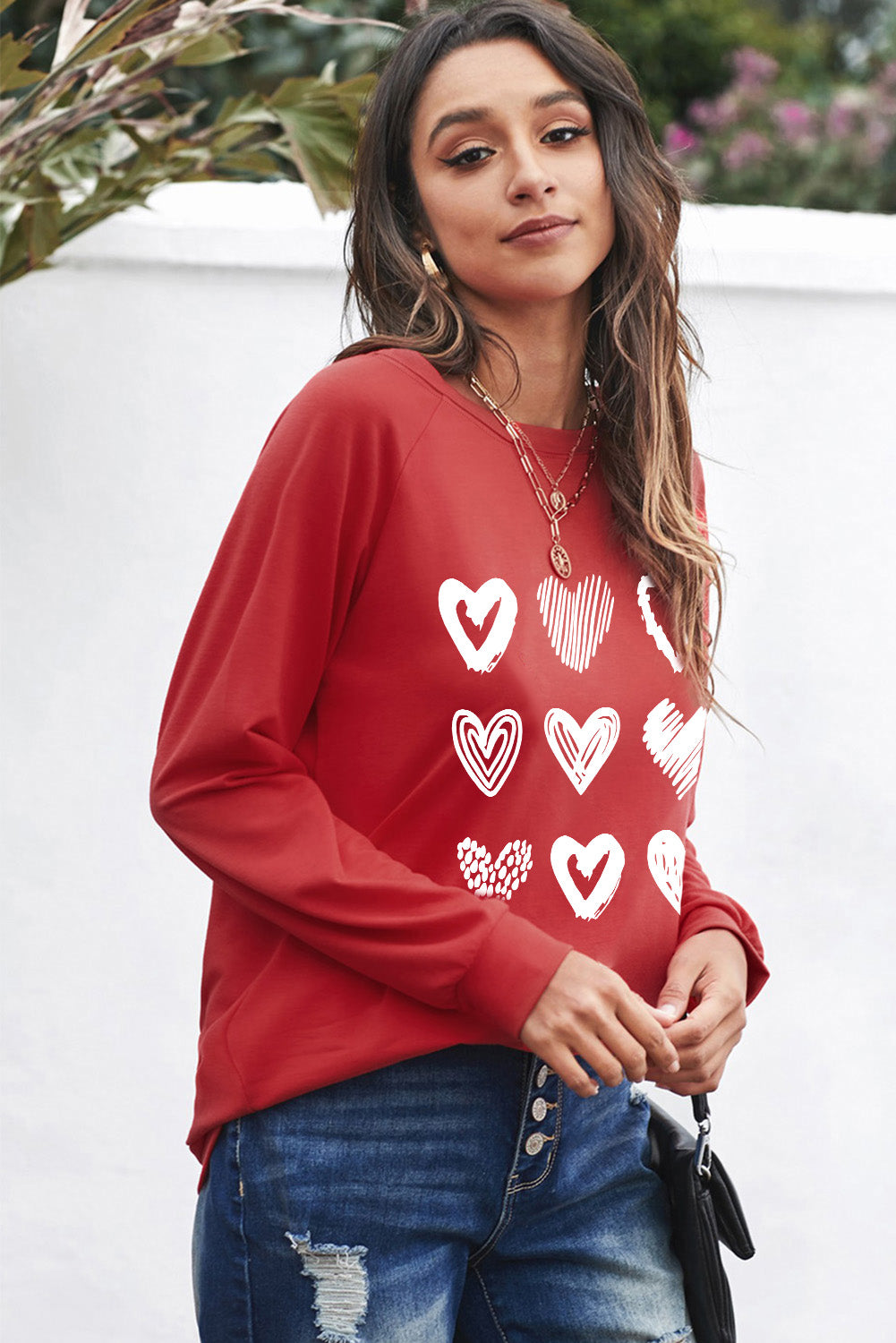 I Love Christmas Casual Raglan Sleeve Red Graphic Sweatshirt