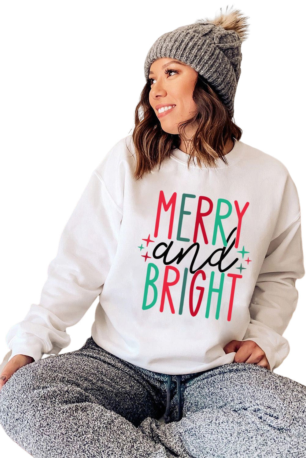 Grey Christmas Letter Print Graphic Long Sleeve Sweatshirt