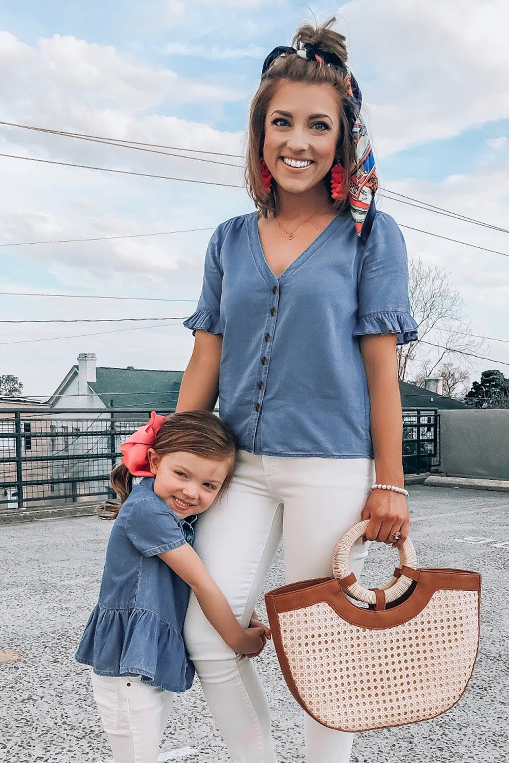 Denim Blue Ruffle Short Sleeve Shirt Mommy & Me Outfit