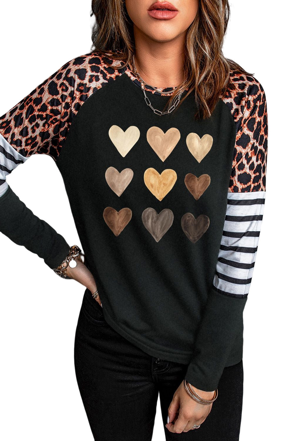 Merry Christmas Tree Leopard Striped Graphic Top