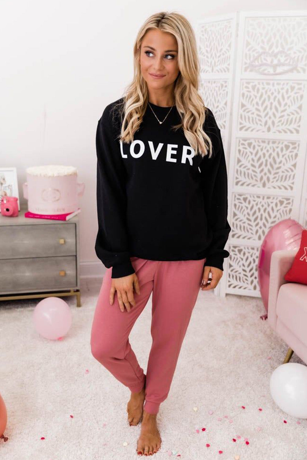 Heart Letters Print Casual Graphic Pullover Sweatshirt