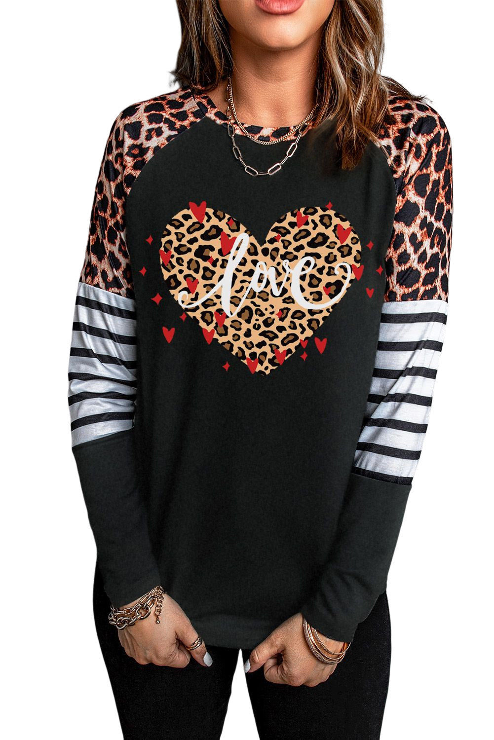 Merry Christmas Tree Leopard Striped Graphic Top