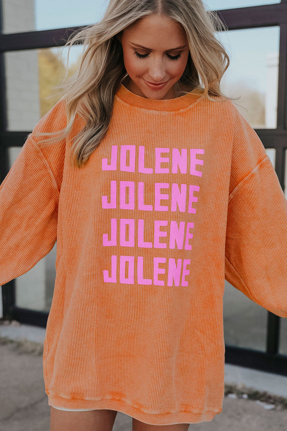 Orange Jolene Letter Print Ribbed Oversized Sweatshirt