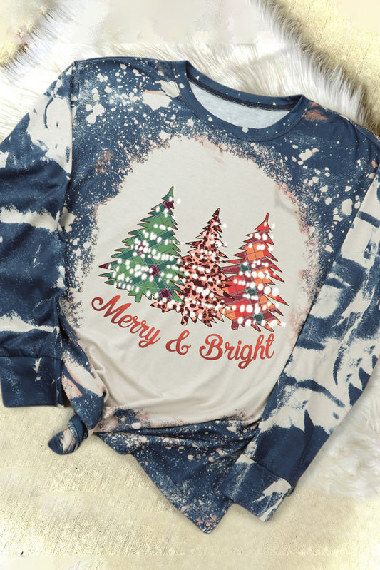 Multicolor Christmas Tree Tie Dye Graphic Long Sleeve Top