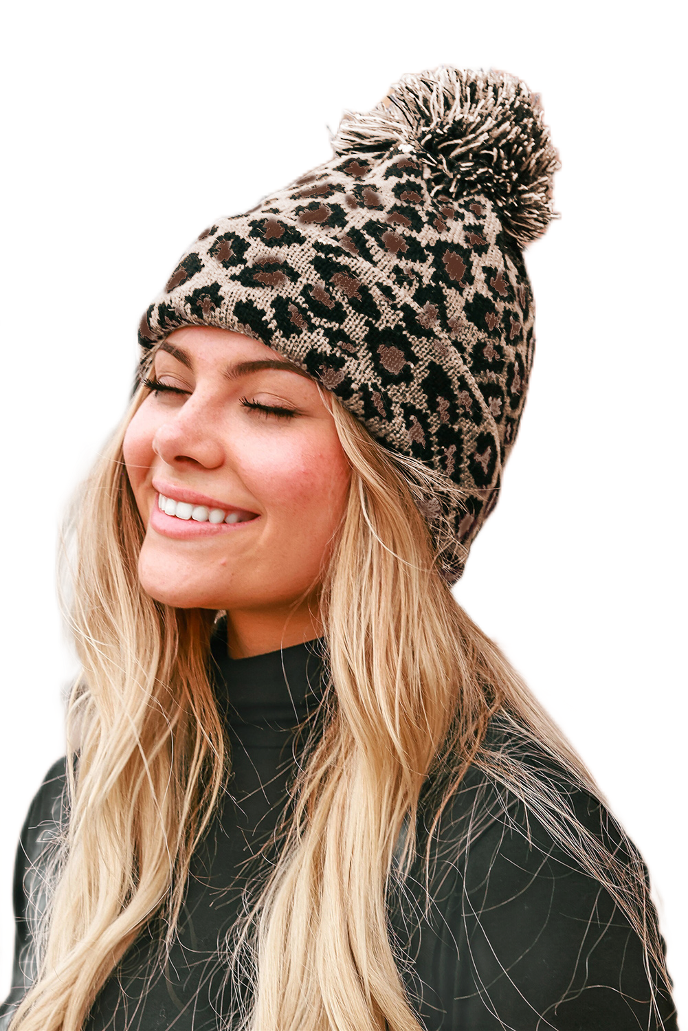 Leopard Pom Pom Casual Winter Knit Hat