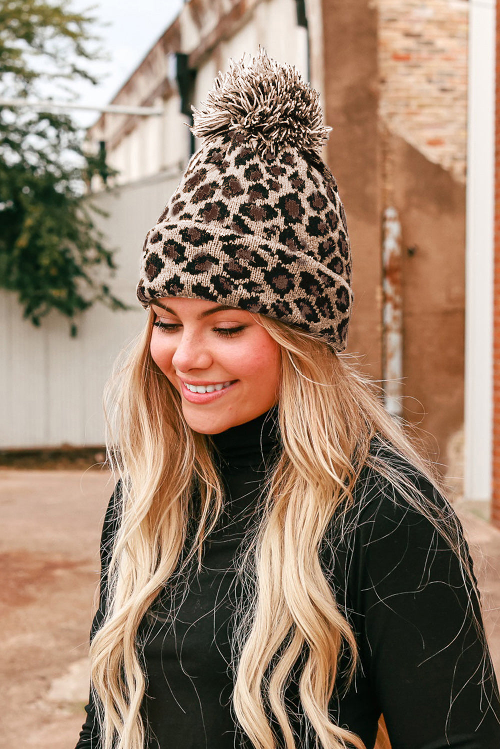 Leopard Pom Pom Casual Winter Knit Hat