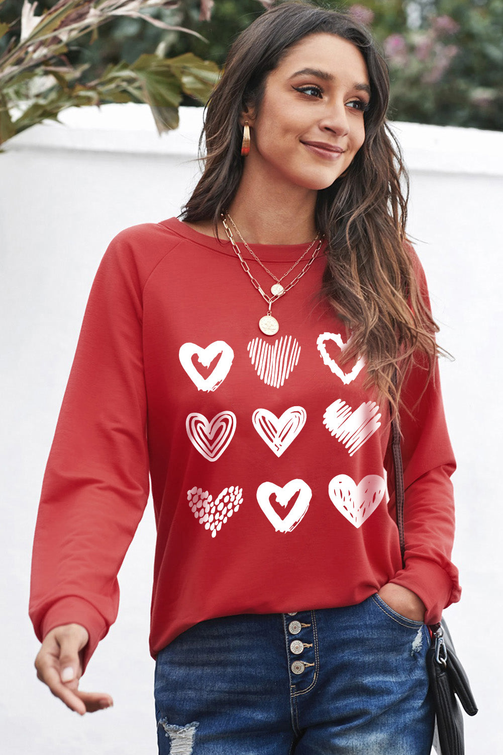 I Love Christmas Casual Raglan Sleeve Red Graphic Sweatshirt