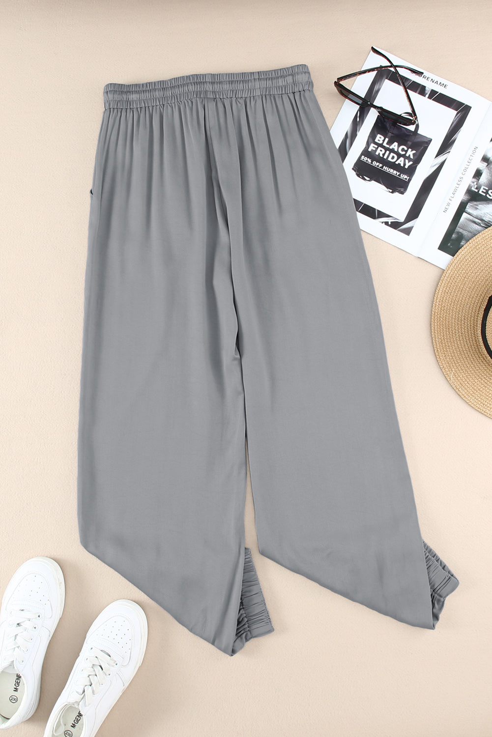 Drawstring Elastic Waist Pull-on Pants With Pockets