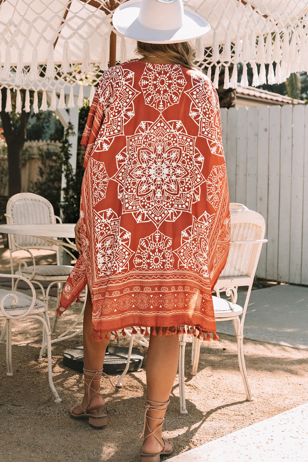 Tassel Bohemian Print Kimono Cover Up