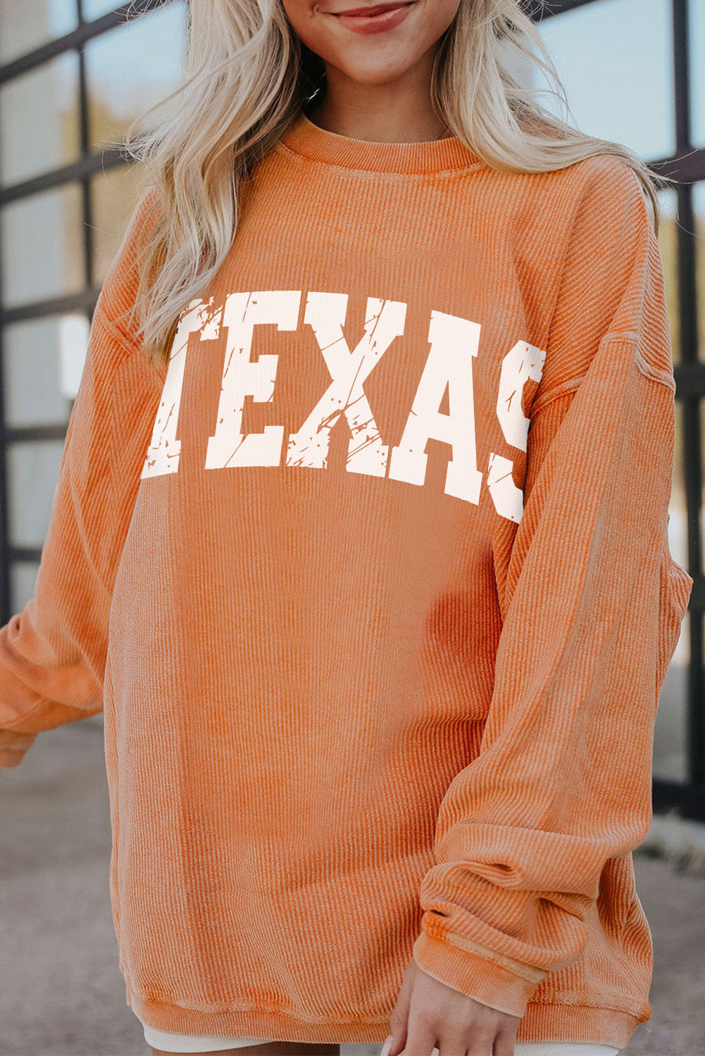 Orange Jolene Letter Print Ribbed Oversized Sweatshirt