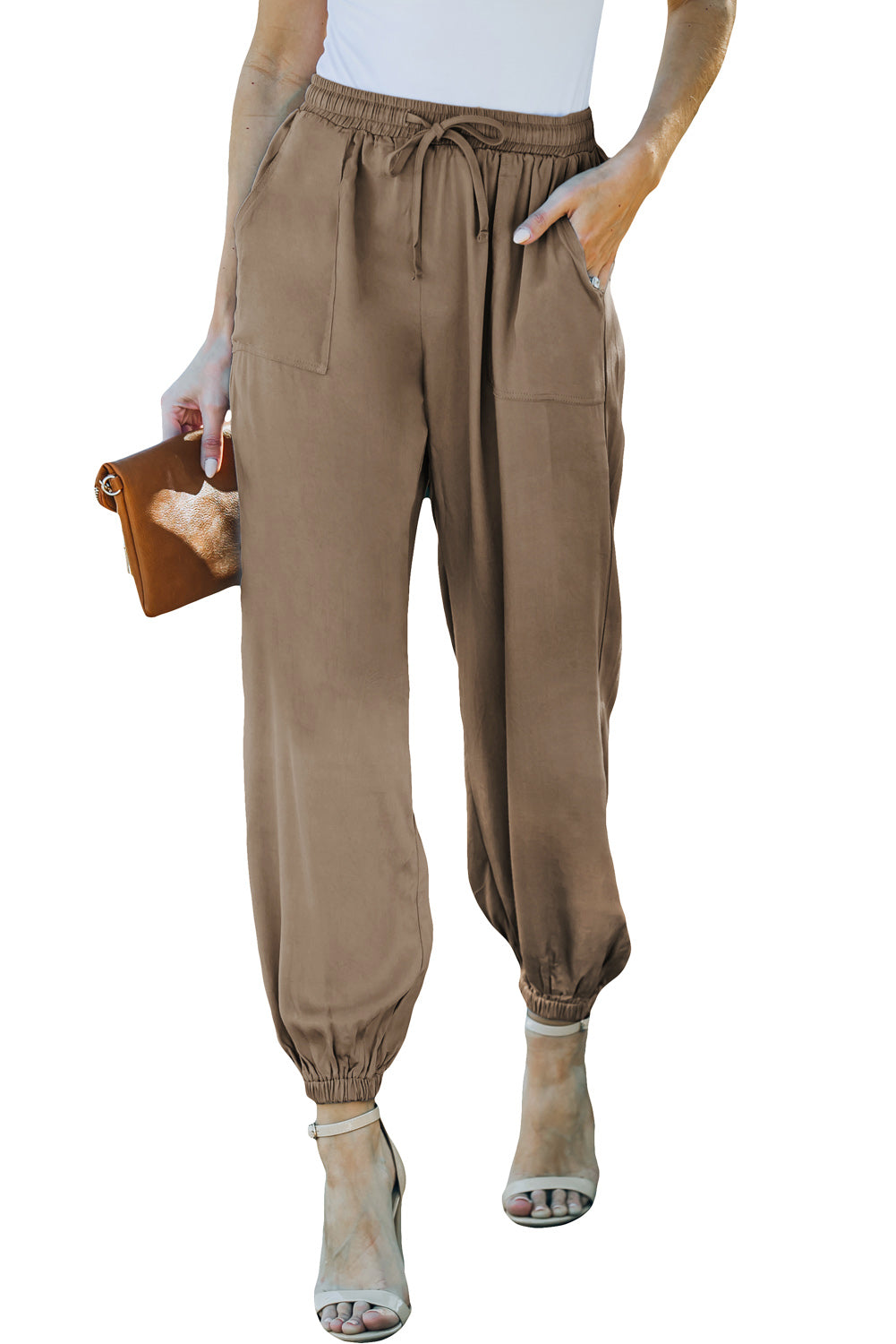 Drawstring Elastic Waist Pull-on Pants With Pockets