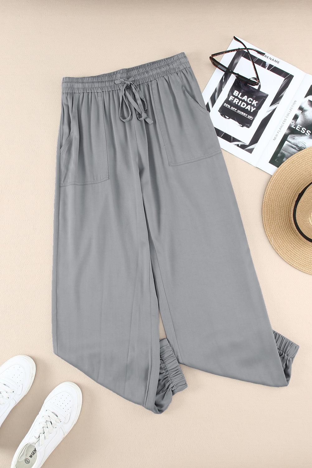 Drawstring Elastic Waist Pull-on Pants With Pockets