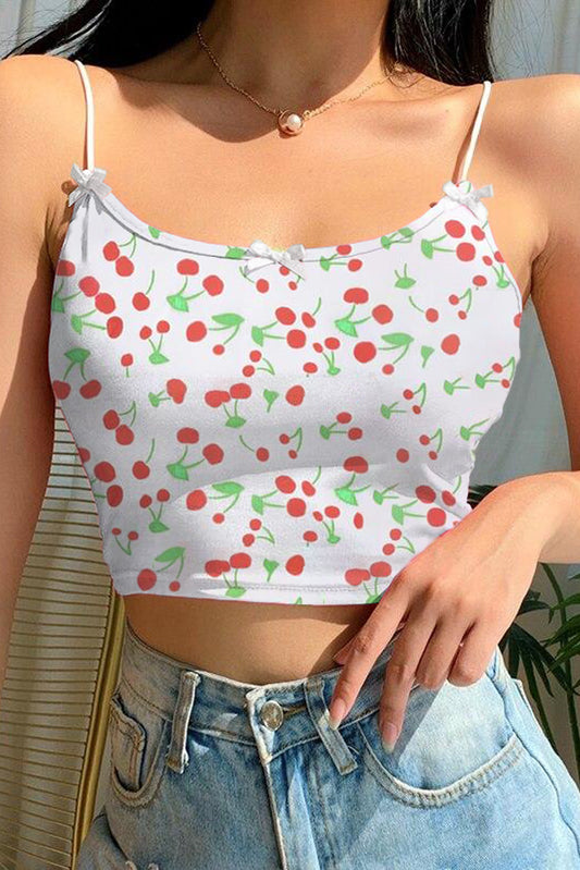 Cute Cherry Print Cropped Spaghetti Strap Camisole Top