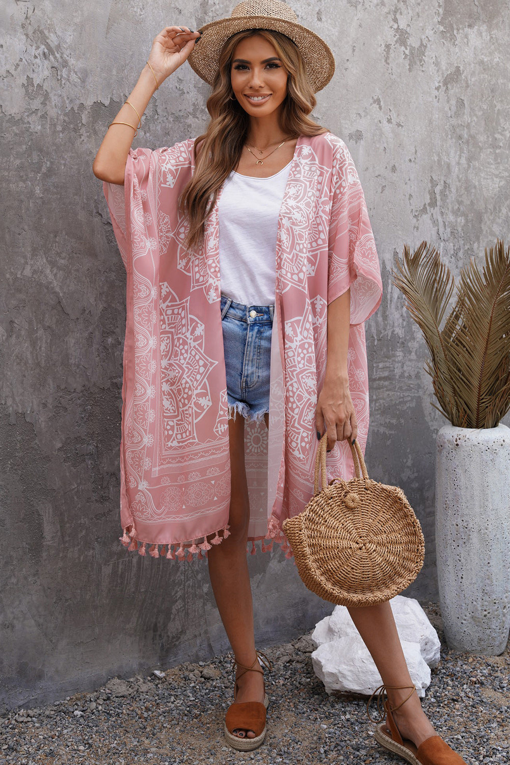 Tassel Bohemian Print Kimono Cover Up