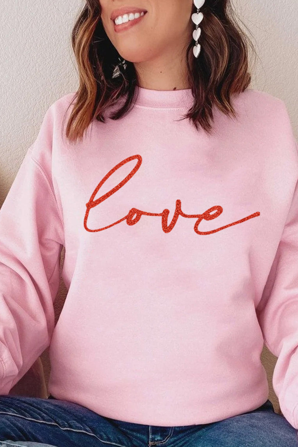 Heart Letters Print Casual Graphic Pullover Sweatshirt