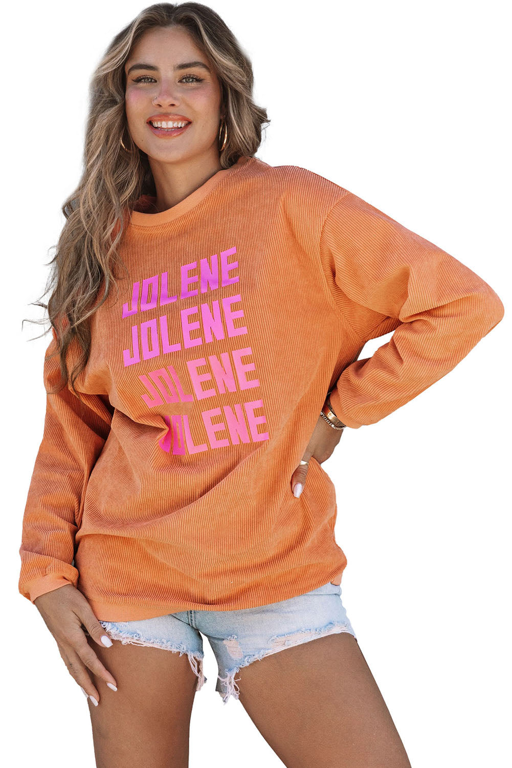 Orange Jolene Letter Print Ribbed Oversized Sweatshirt