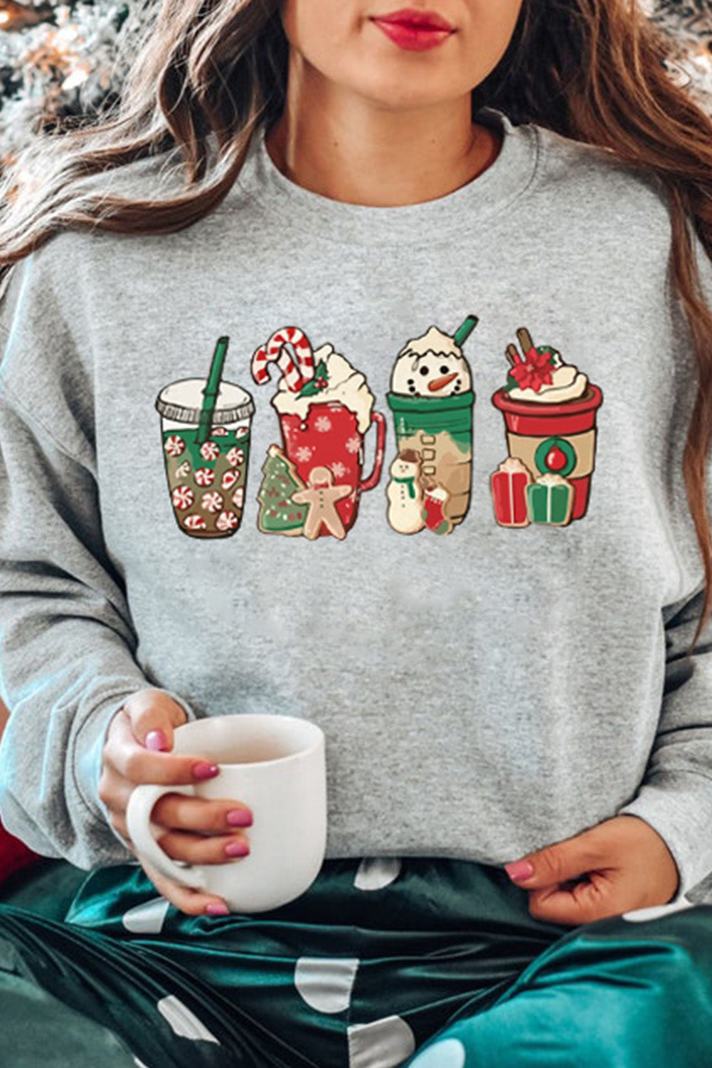 Christmas Tree Leopard Print Graphic Pullover Sweatshirt